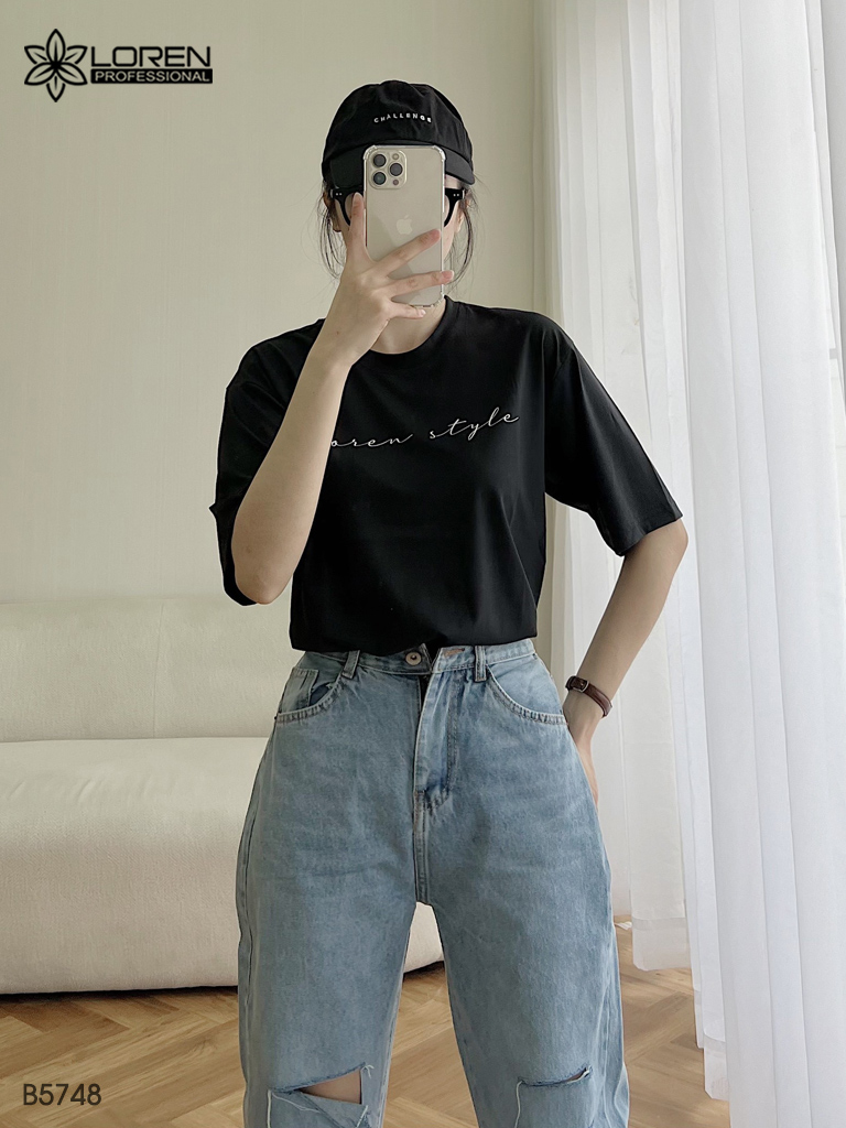 Quần jean baggy LOREN rách gối tua xanh B5748