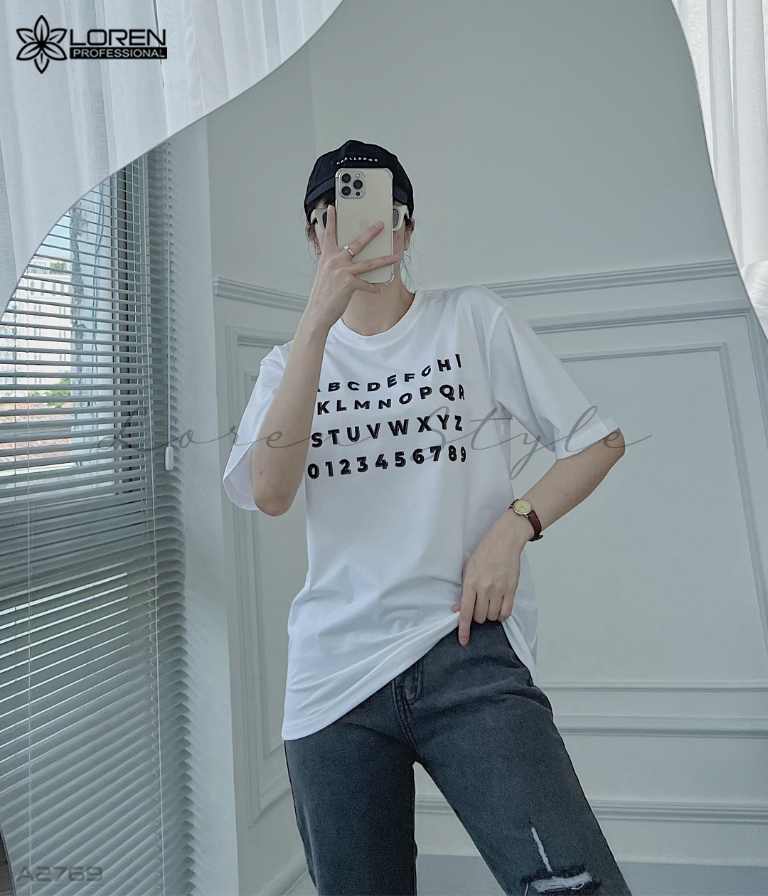 Áo thun nữ LOREN in chữ trắng A2769