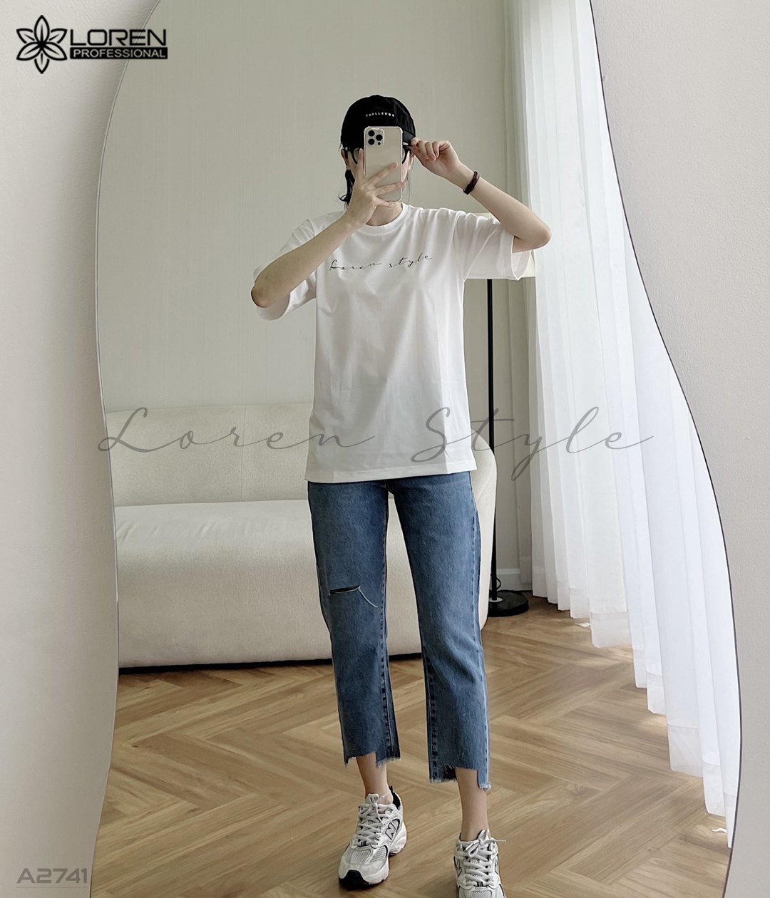 Áo thun nữ LOREN chữ Loren style trắng A2741