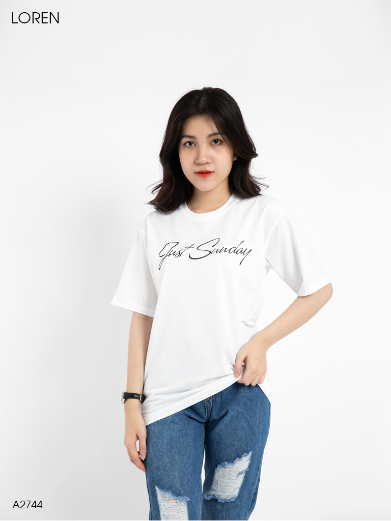 Áo thun nữ LOREN chữ Gust sunday trắng A2744