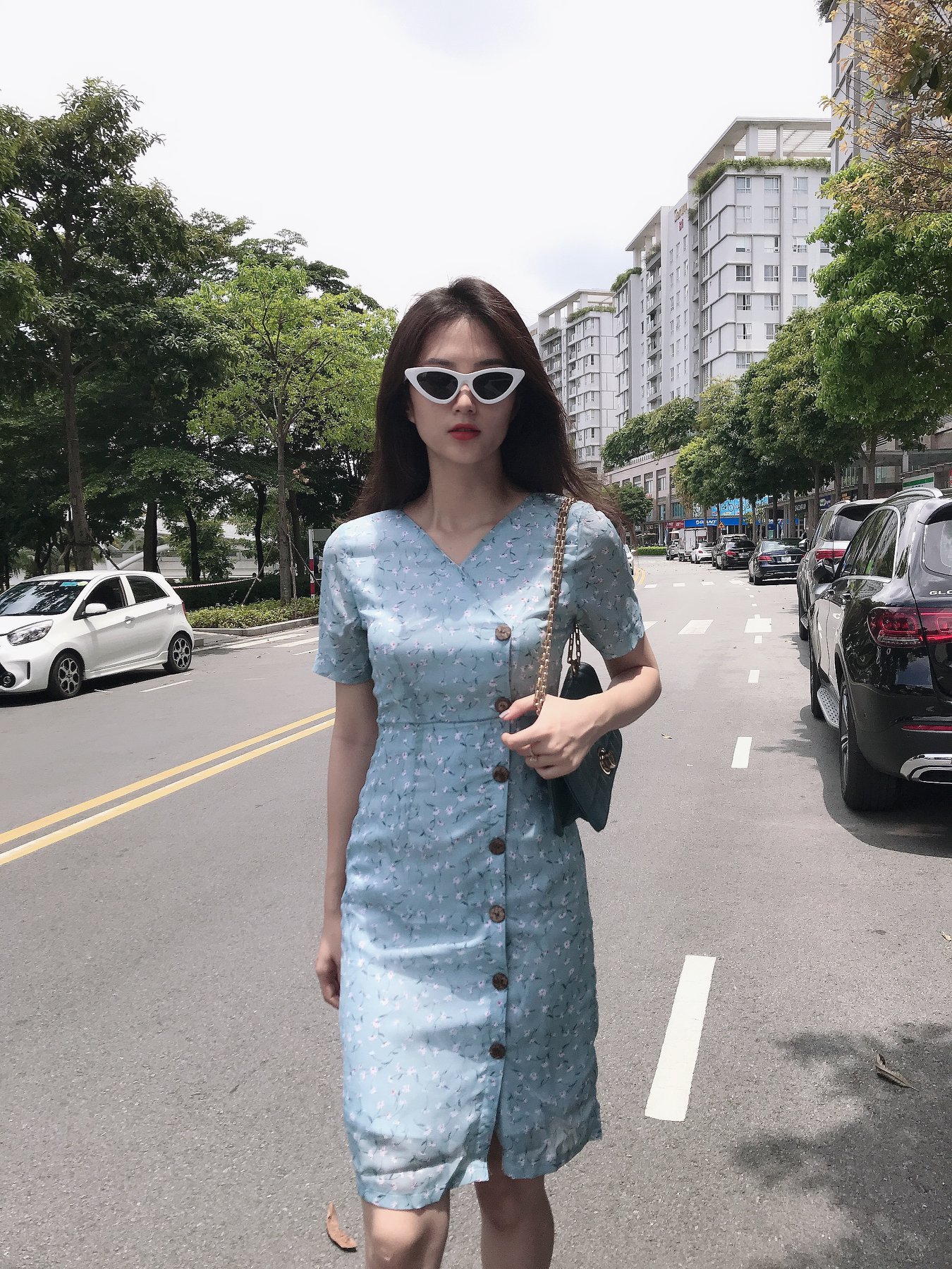 Đầm LOREN hoa cúc xanh C1133