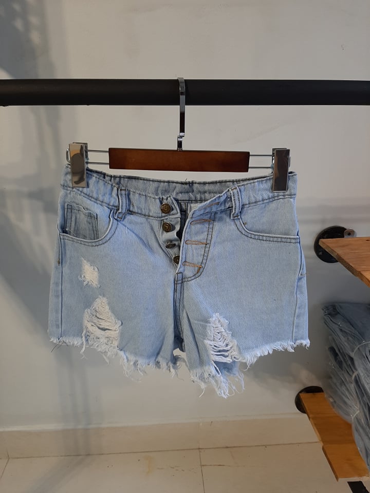 Quần jean short nhiều nút tua xanh B5016