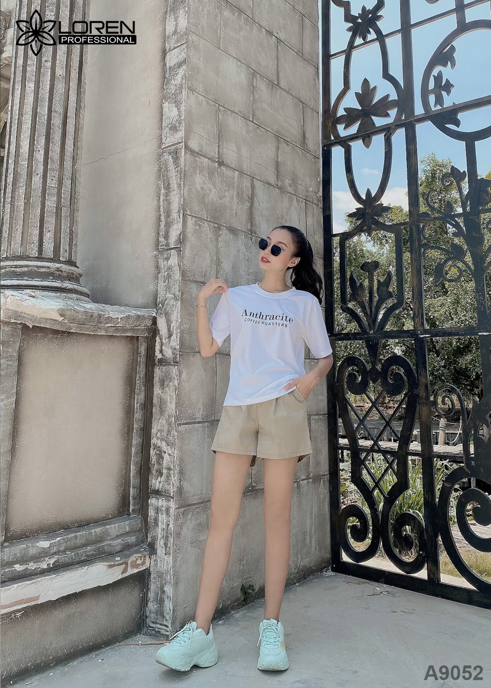 Set quần short áo thun trắng A9052