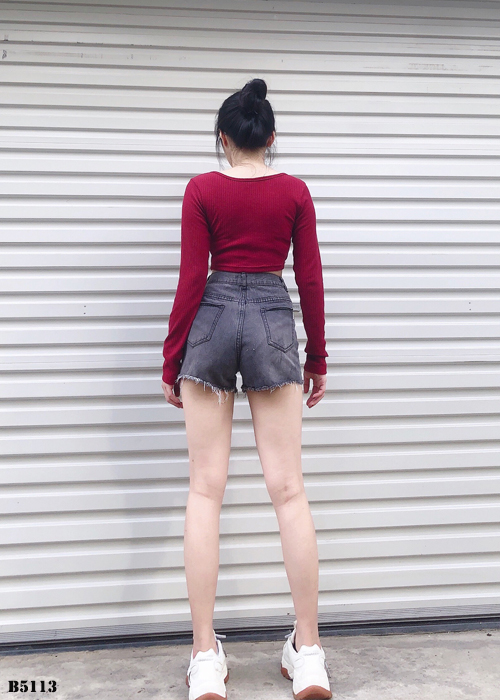 Quần jean short kiểu túi tua xám B5113