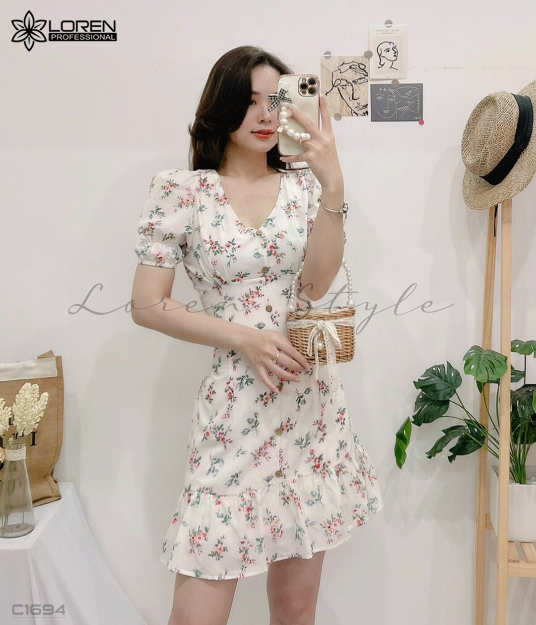 Đầm xòe hoa nhí trắng C1694