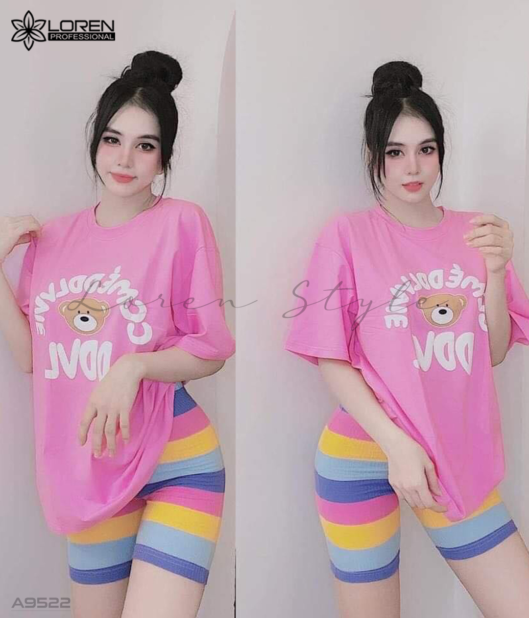 Set thun nữ lửng gấu hồng A9522