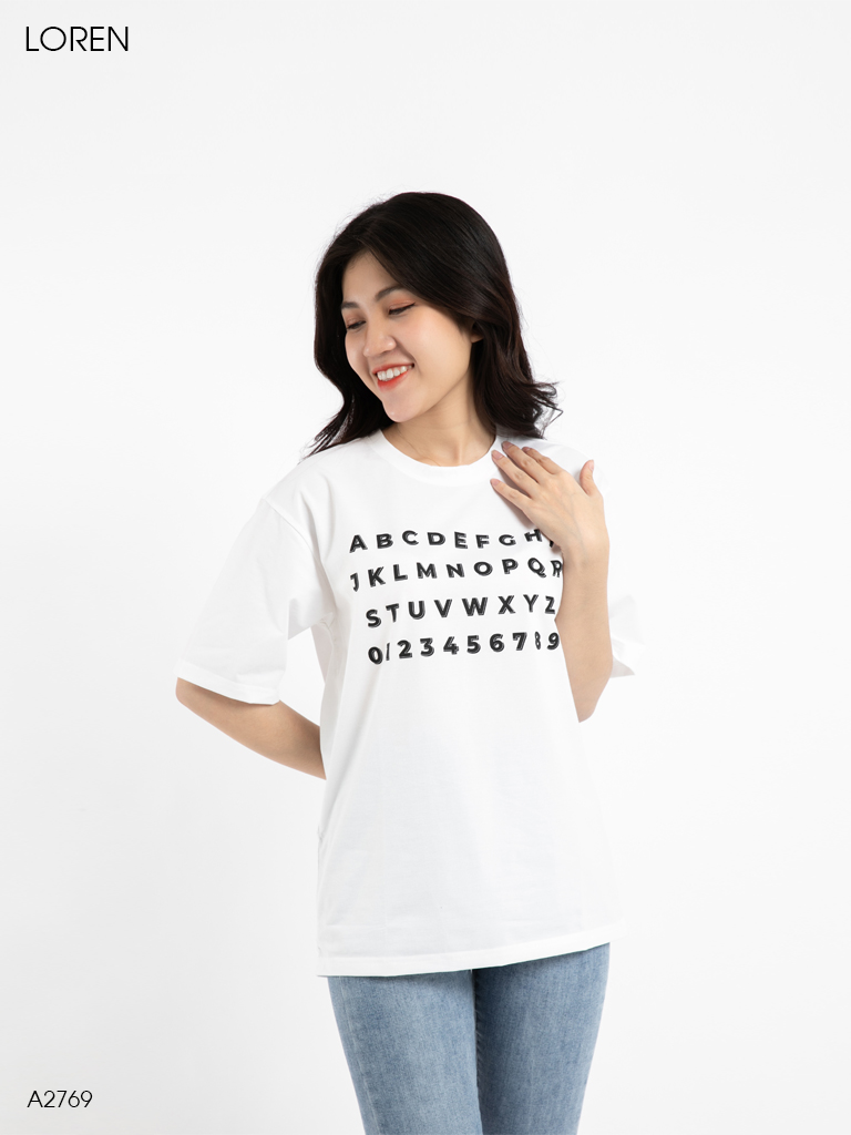 Áo thun nữ LOREN in chữ trắng A2769