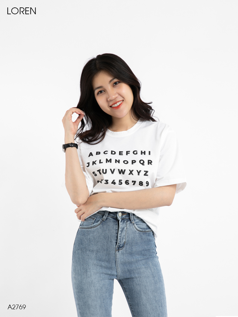 Áo thun nữ LOREN in chữ trắng A2769