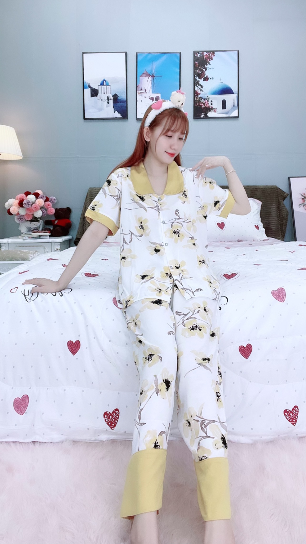 Đồ ngủ pijama tay ngắn quần dài vàng D1665