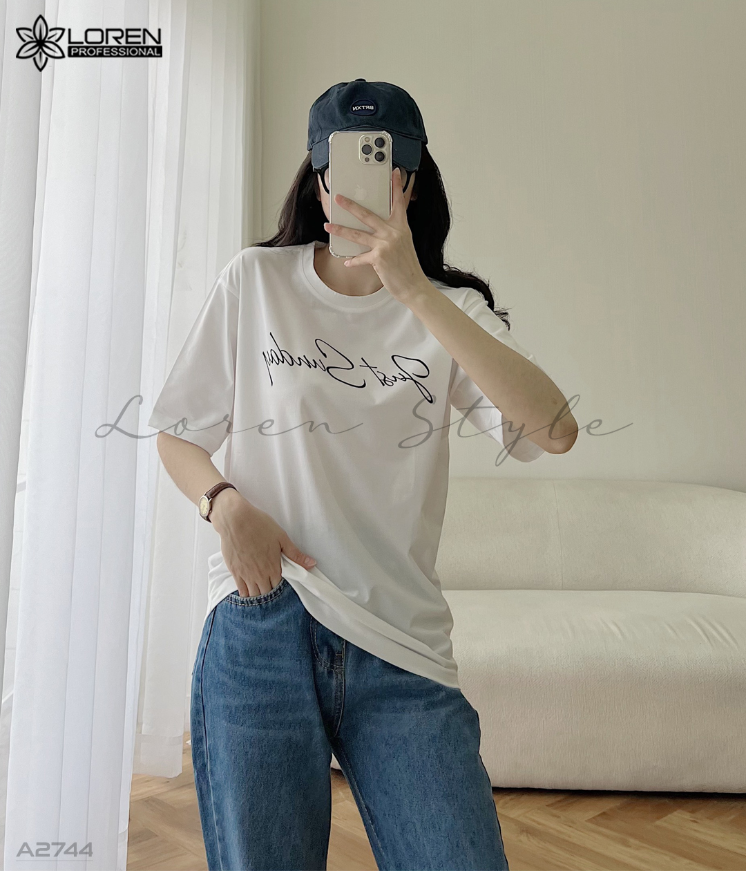 Áo thun nữ LOREN chữ Gust sunday trắng A2744