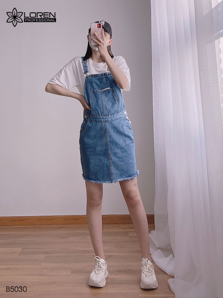 Váy yếm jean LOREN tua xanh B5030
