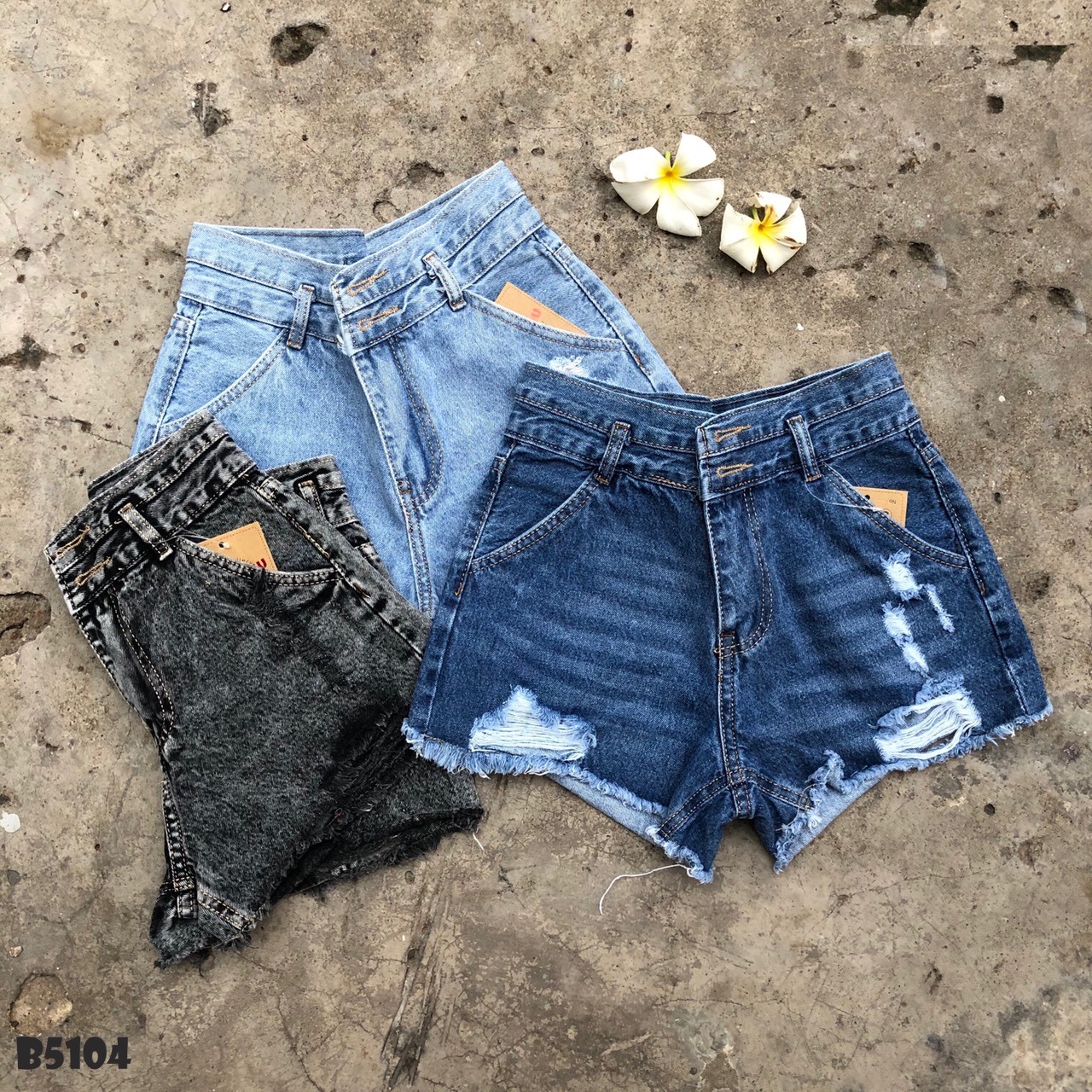 Quần jean short rách tua xám B5104