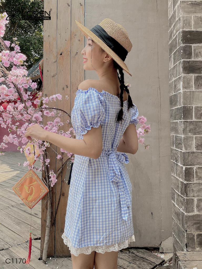 Đầm caro xanh C1170