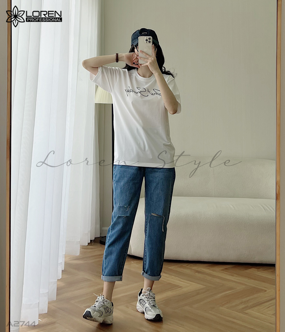 Áo thun nữ LOREN chữ Gust sunday trắng A2744