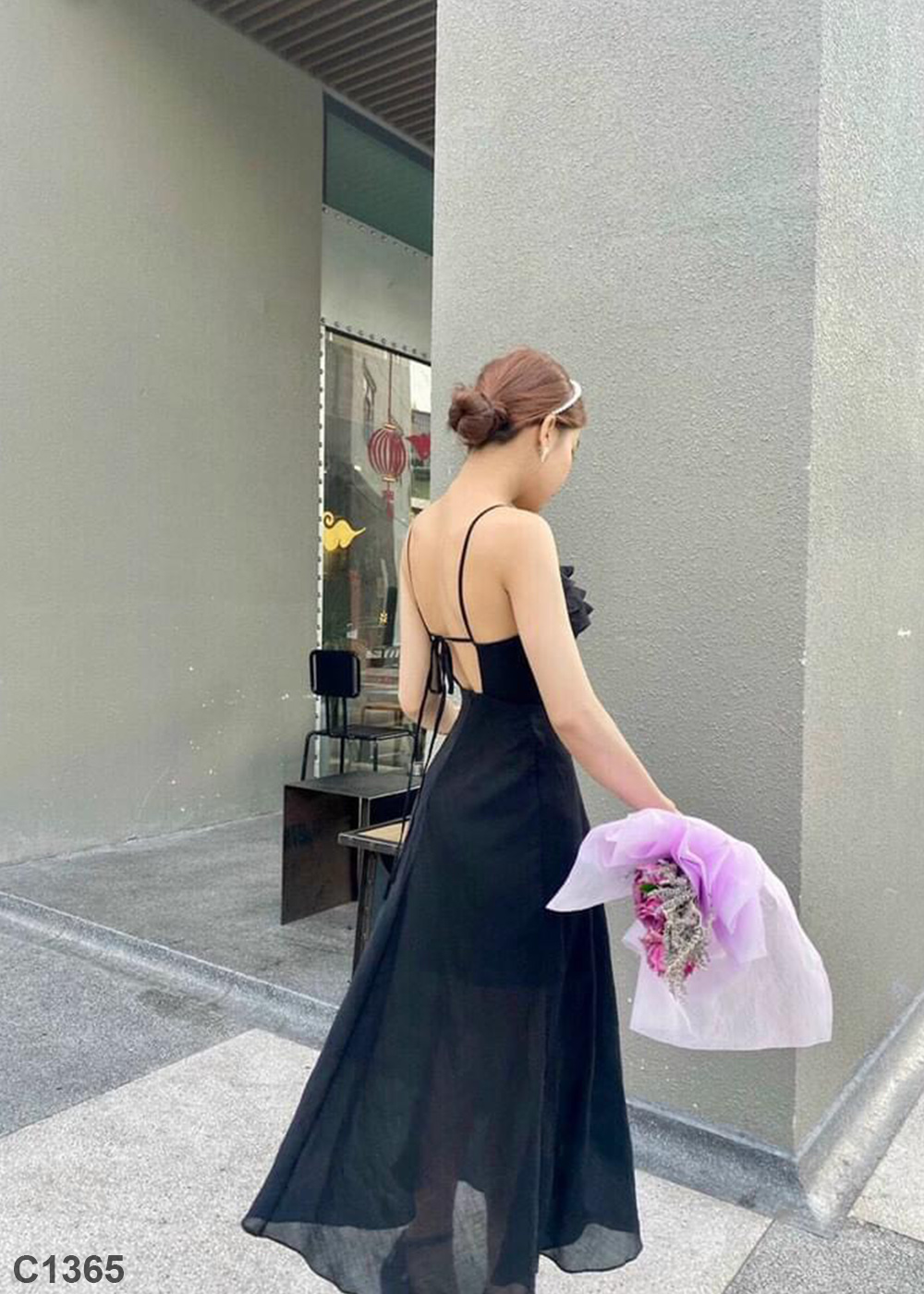 Đầm maxi dây tầng đen C1365