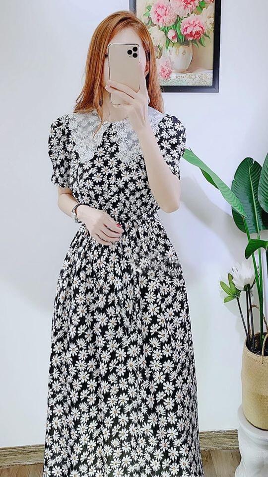 Đầm hoa cúc đen C1126