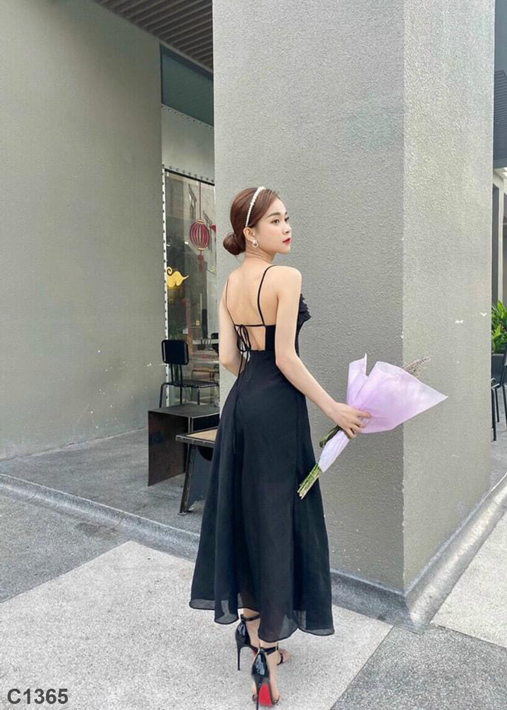 Đầm maxi dây tầng đen C1365
