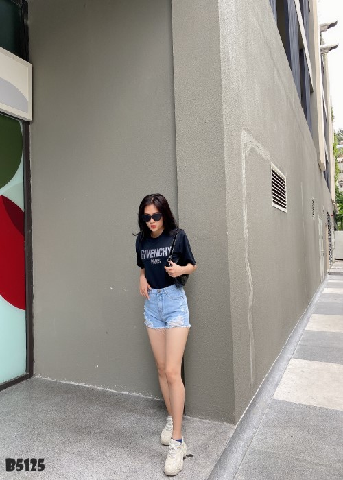 Quần jean short rách tua xanh B5125