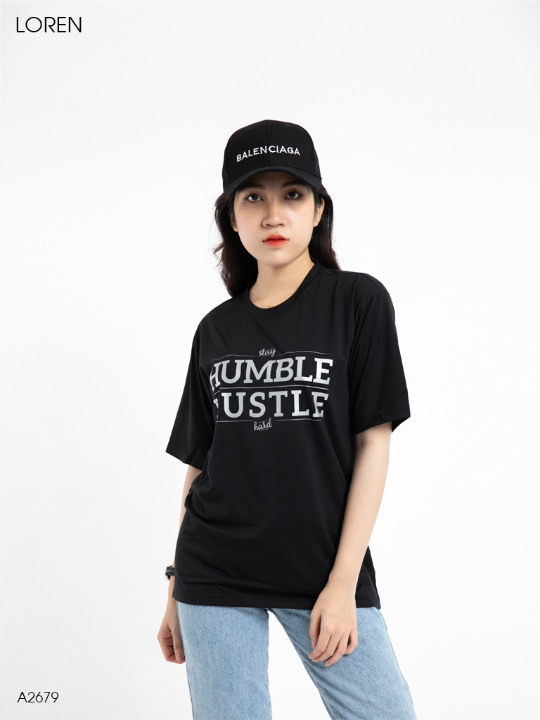 Áo thun nữ LOREN hình chữ đen A2679