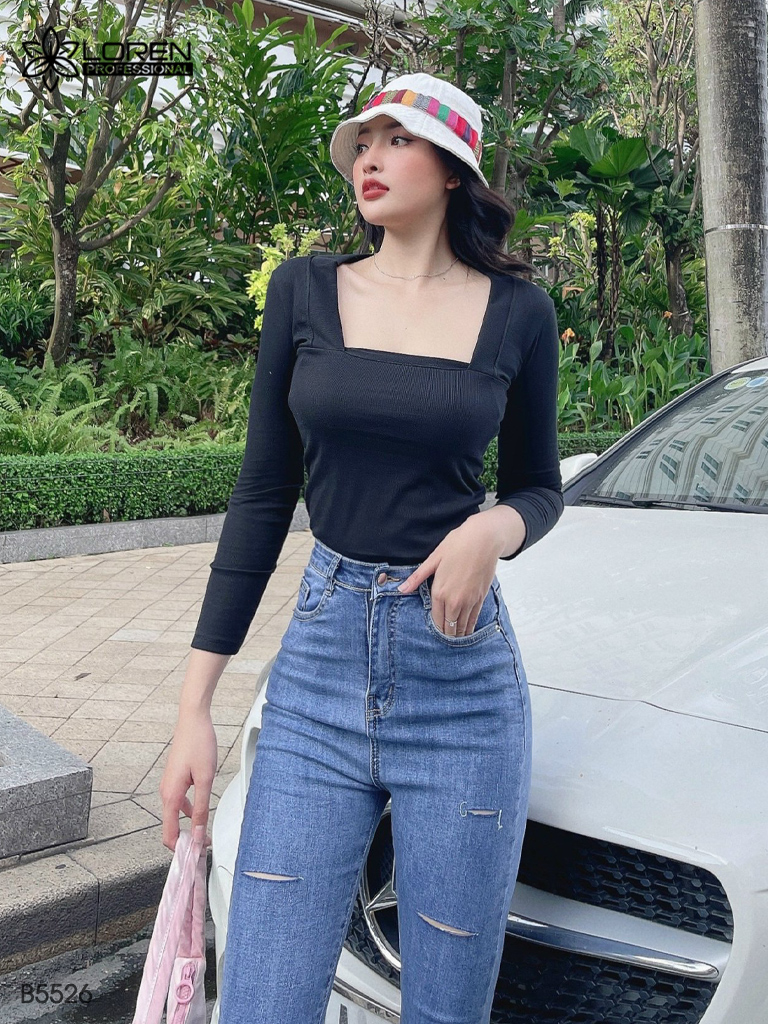 Quần jean skinny LOREN lửng rách xanh B5526