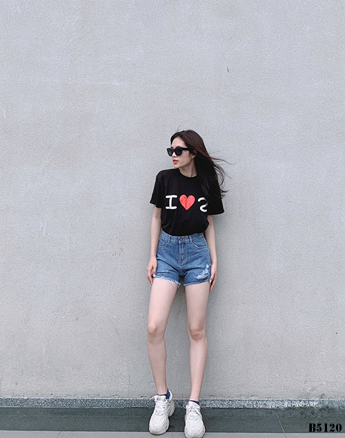 Quần jean short xẻ lai tua xanh B5120