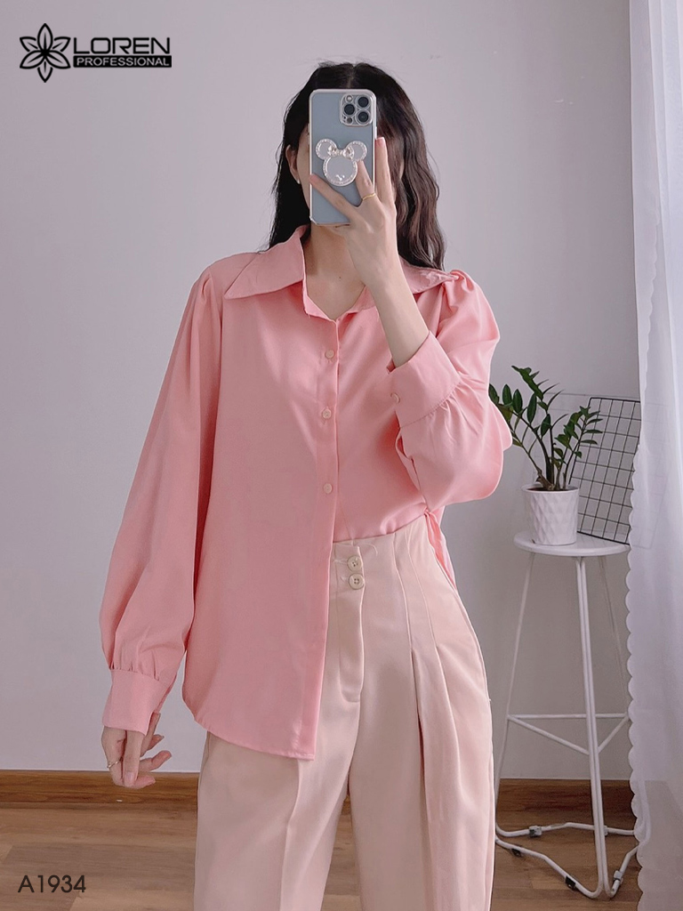 áo sơ mi nữ cổ sen viền thêu nơ cổ gân dọc tay cộc 2602