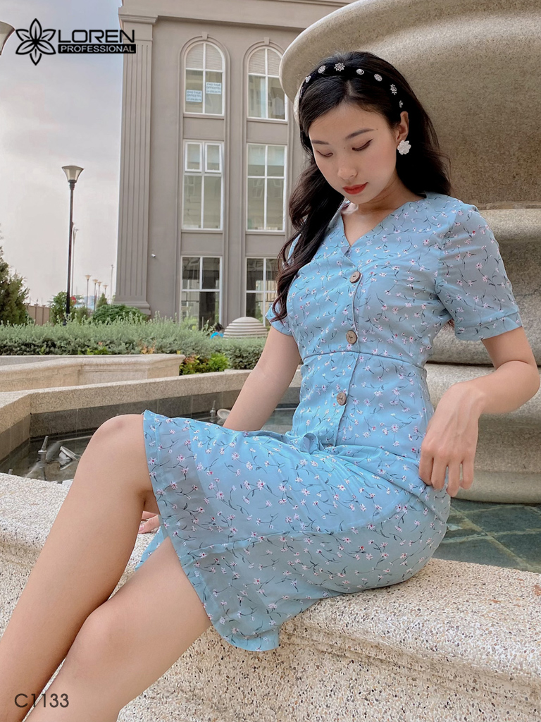 Đầm LOREN hoa cúc xanh C1133