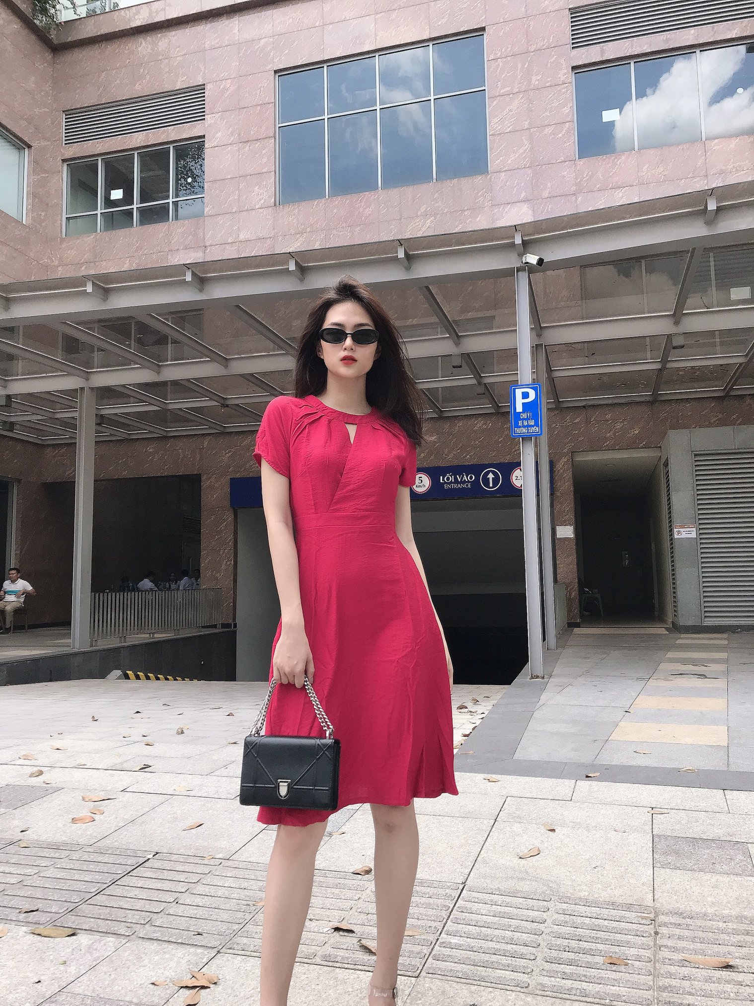 Đầm LOREN xòe cổ tròn đỏ C1130