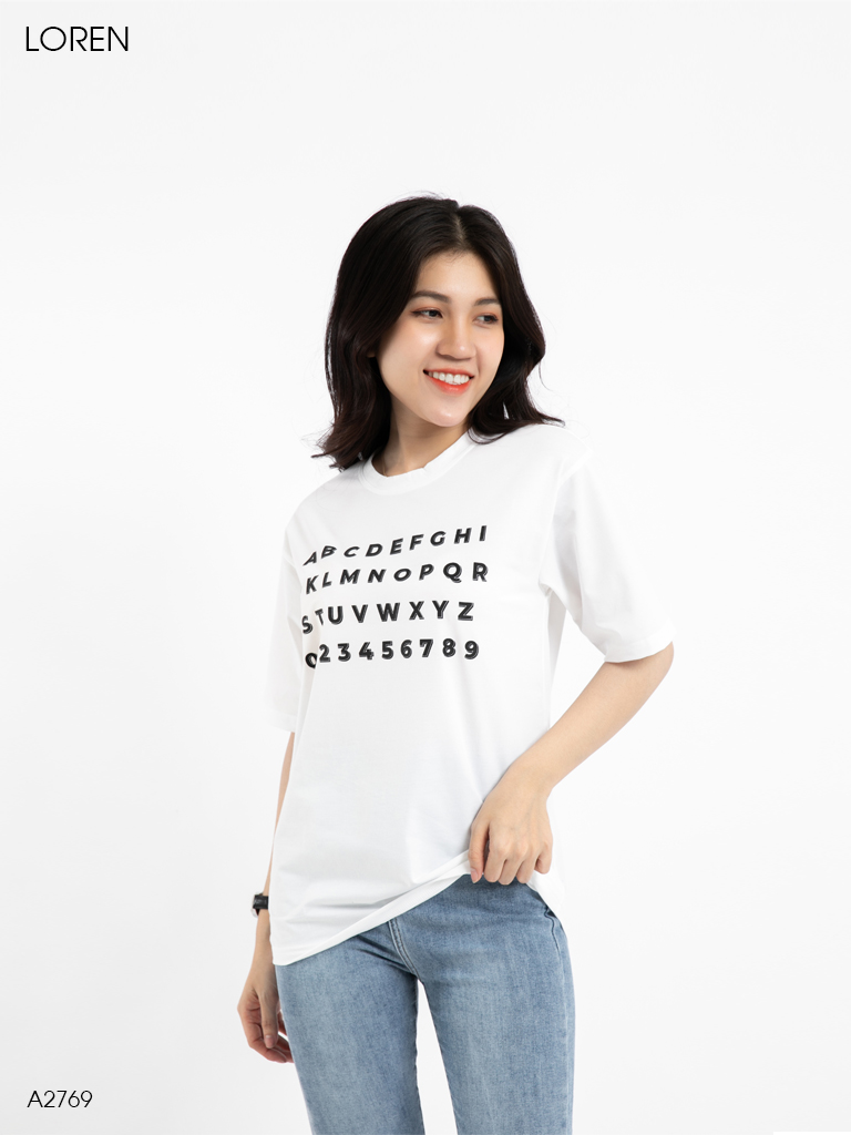 Áo thun nữ LOREN in chữ trắng A2769