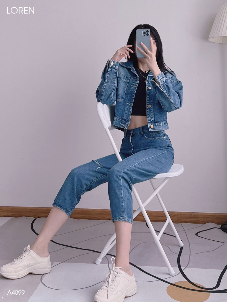 Áo khoác jean LOREN nút kiểu xanh A4099