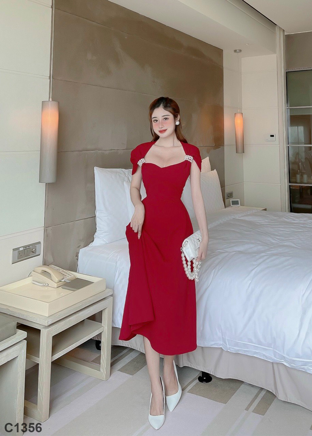 Đầm ngọc trai đỏ C1356