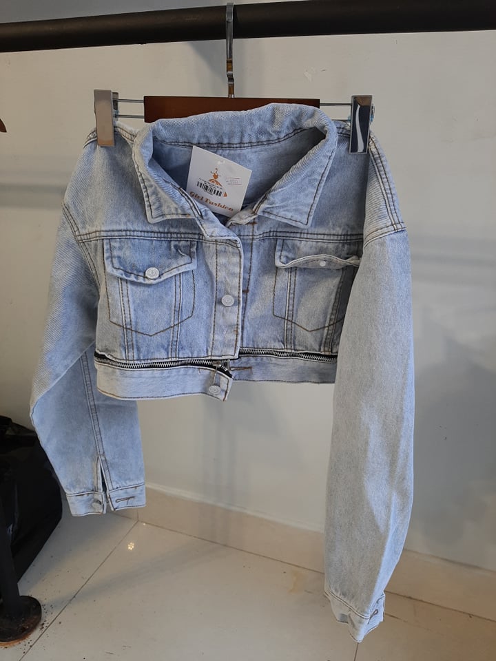 Áo khoác jean ngắn dây kéo xanh A4094