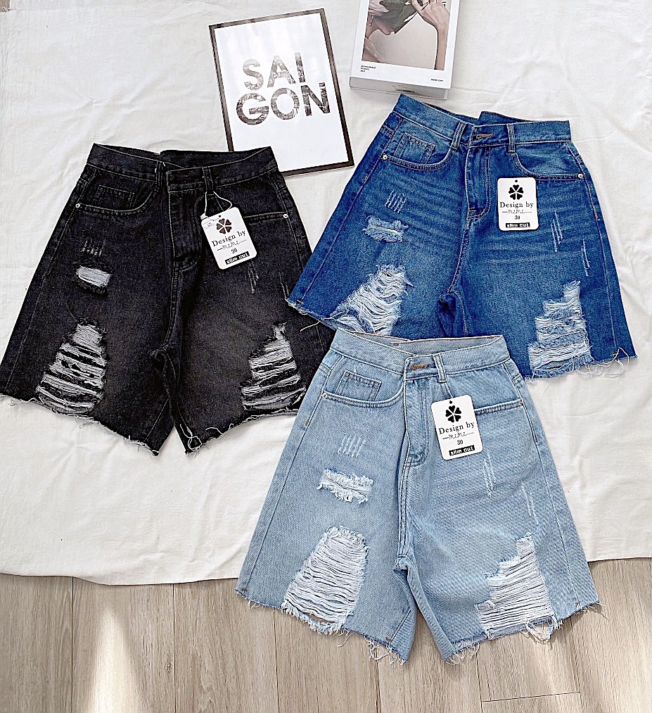 Quần jean ngố nữ LOREN rách tua B31034