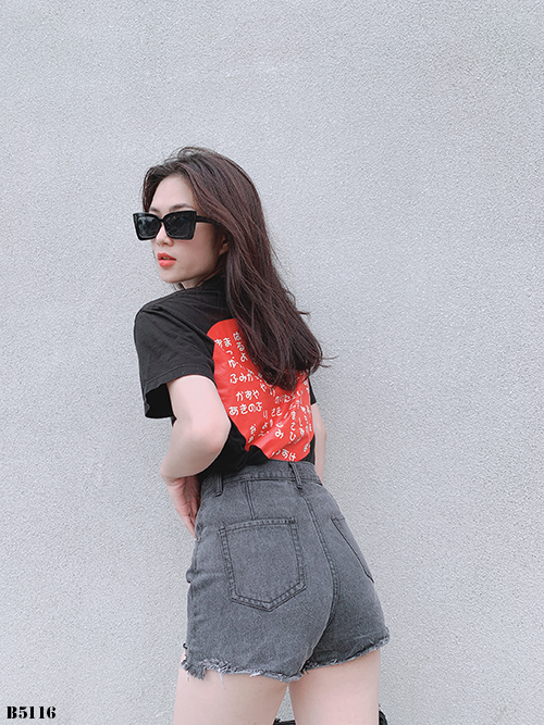 Quần jean short 2 nút tua xám B5116
