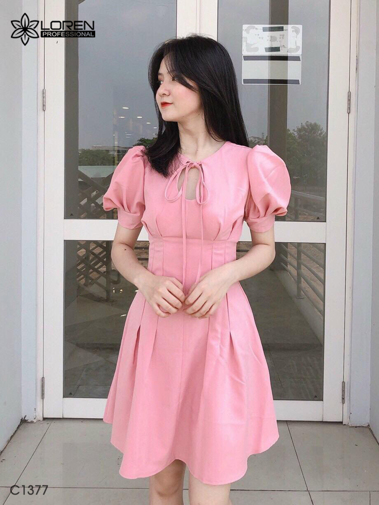 Đầm nơ hồng C1377