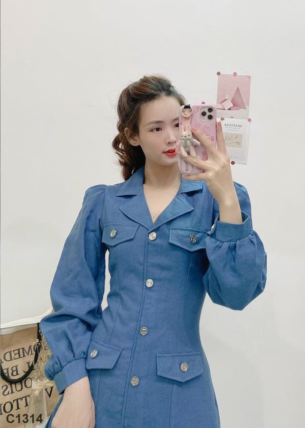 Đầm vest nút xanh C1314