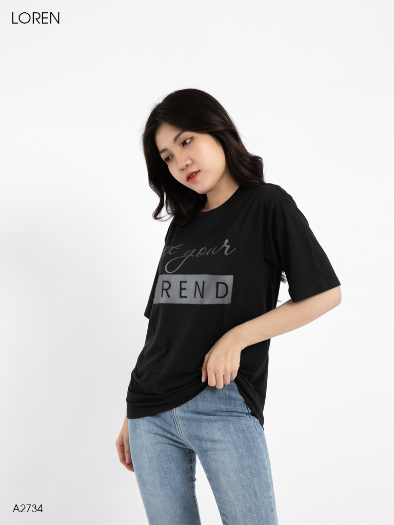 Áo thun nữ LOREN in chữ đen A2734