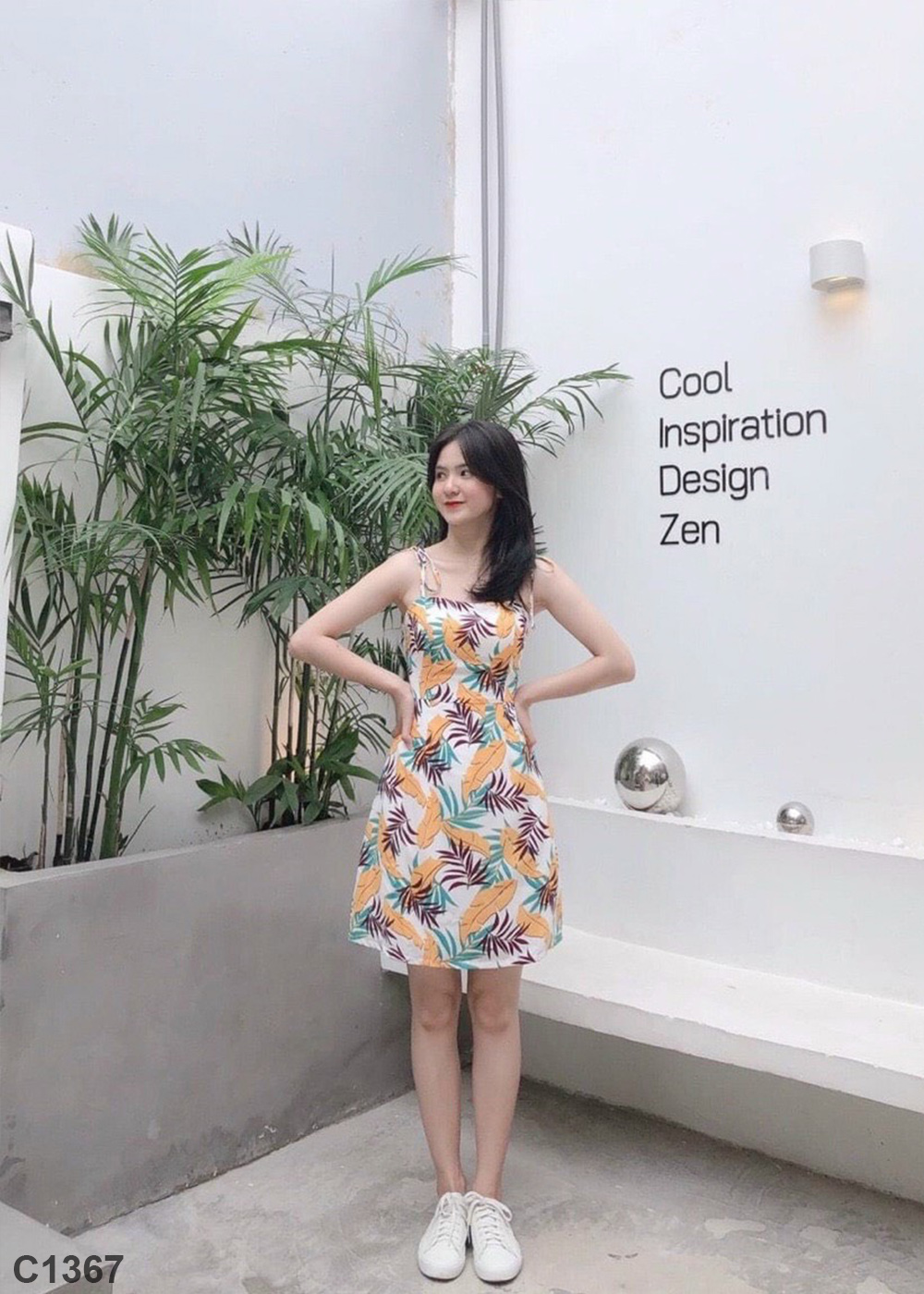 Đầm 2 dây lụa hoa C1367