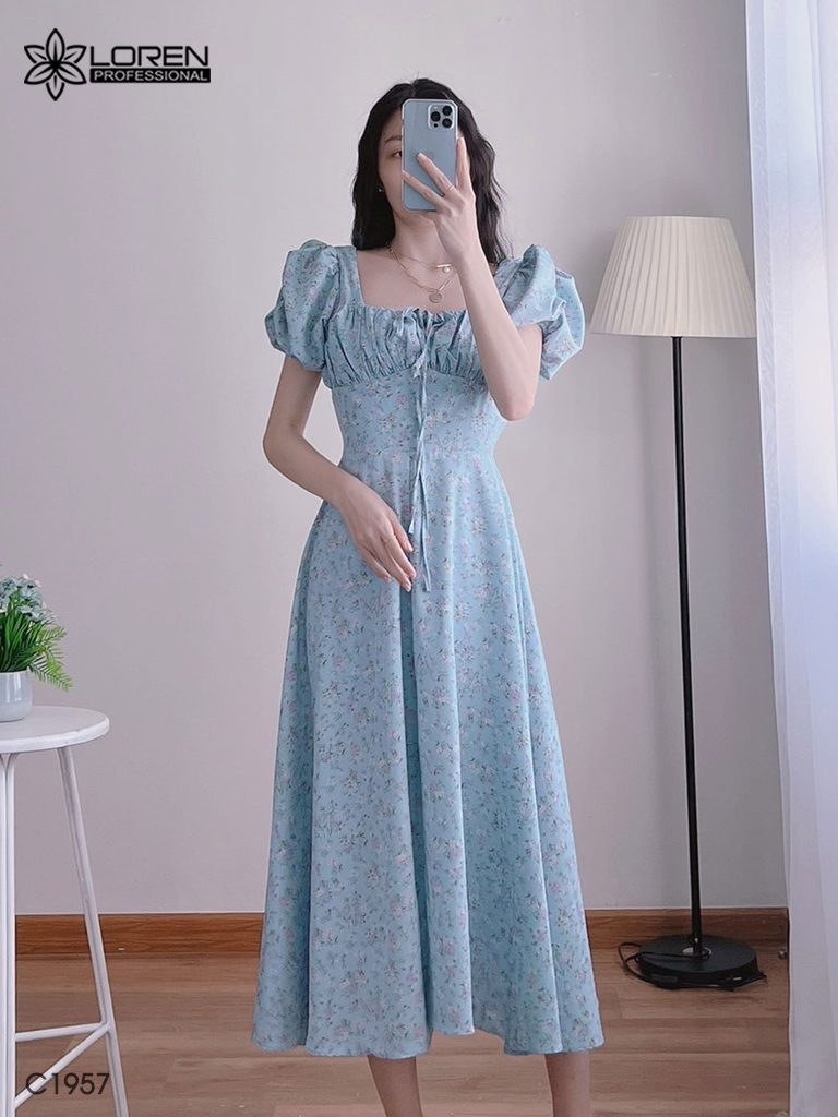 Đầm nữ LOREN hoa xanh C1957