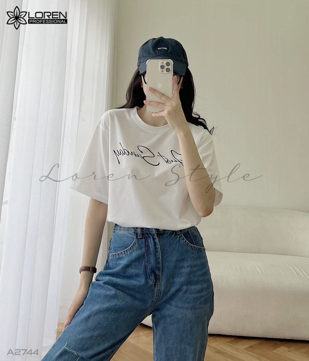 Áo thun nữ LOREN chữ Gust sunday trắng A2744