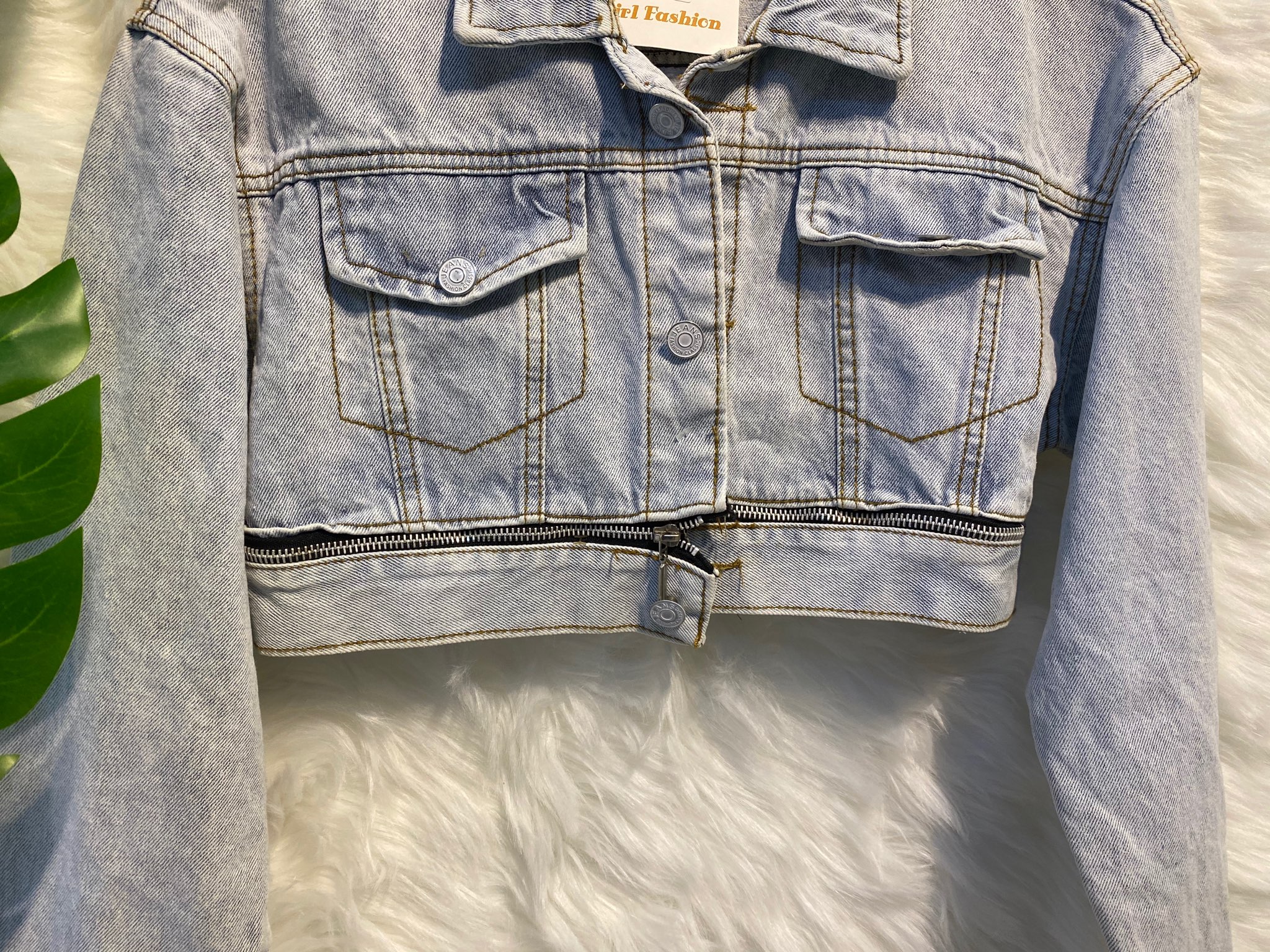 Áo khoác jean ngắn dây kéo xanh A4094