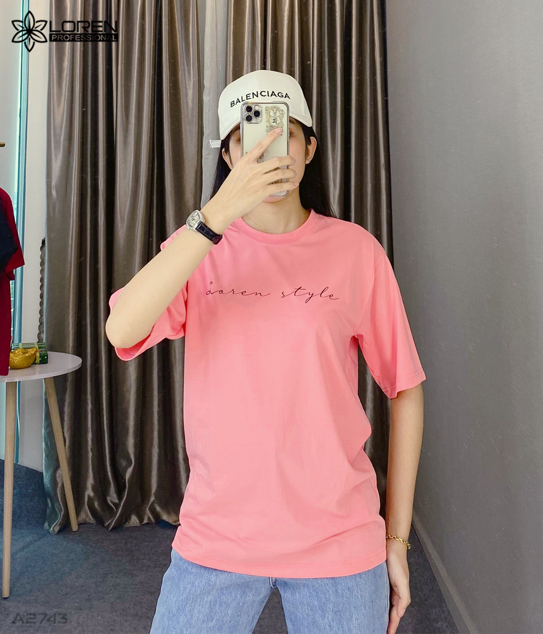 Áo thun nữ LOREN chữ Loren style hồng A2743