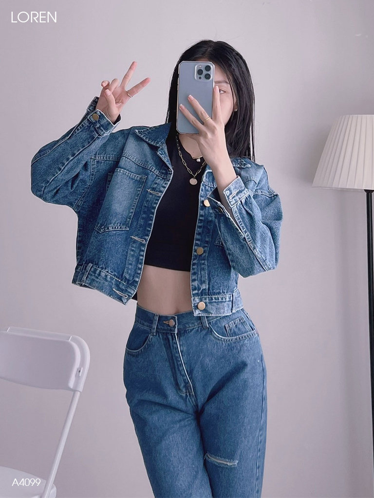 Áo khoác jean LOREN nút kiểu xanh A4099