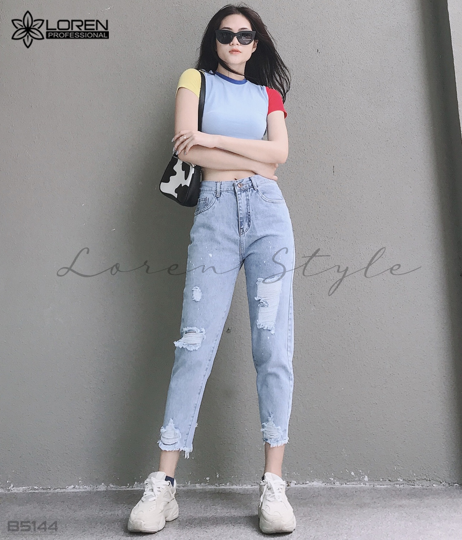 Quần jean baggy LOREN rách tua B5144