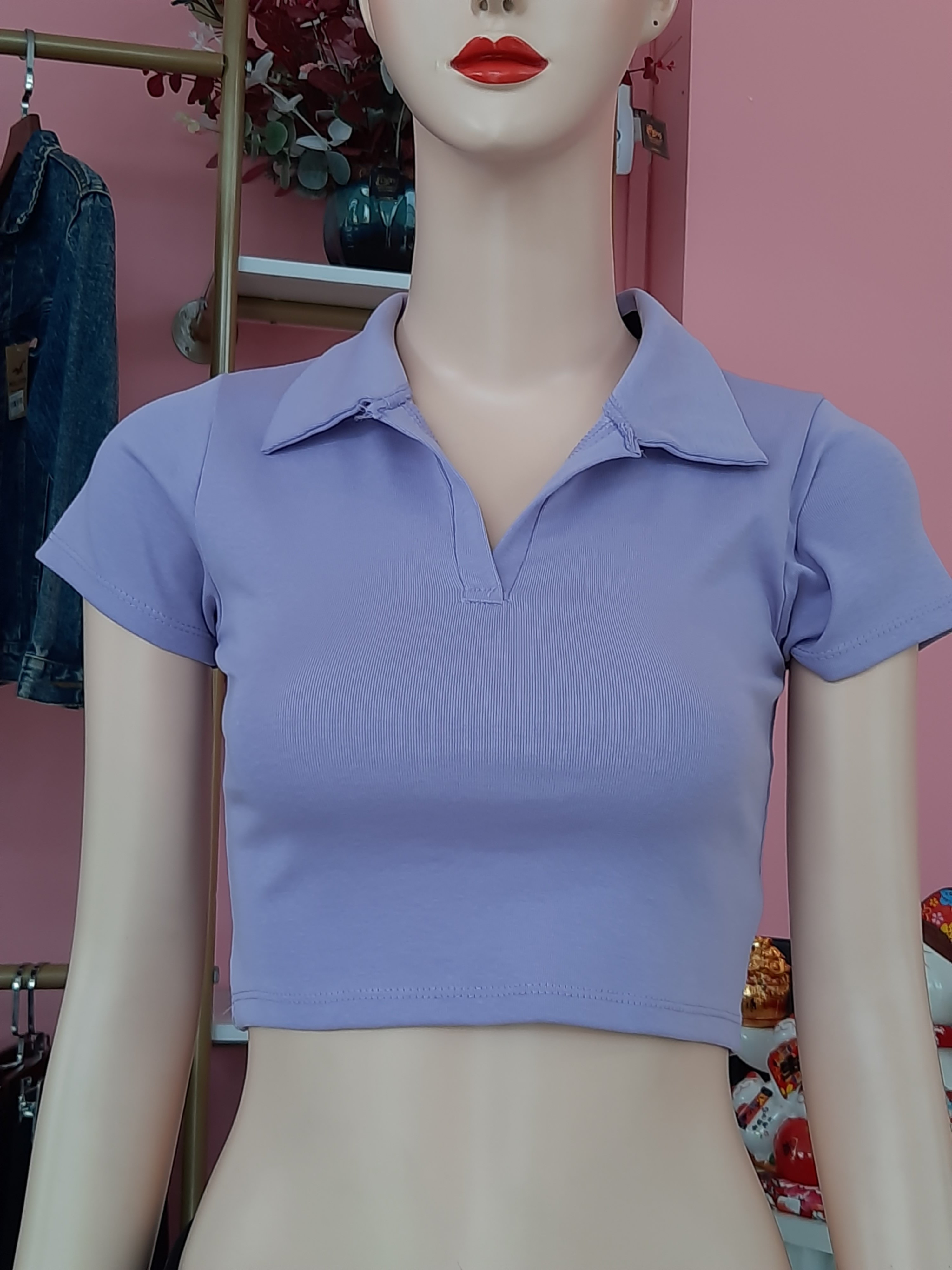Áo croptop cổ trụ tím A6330