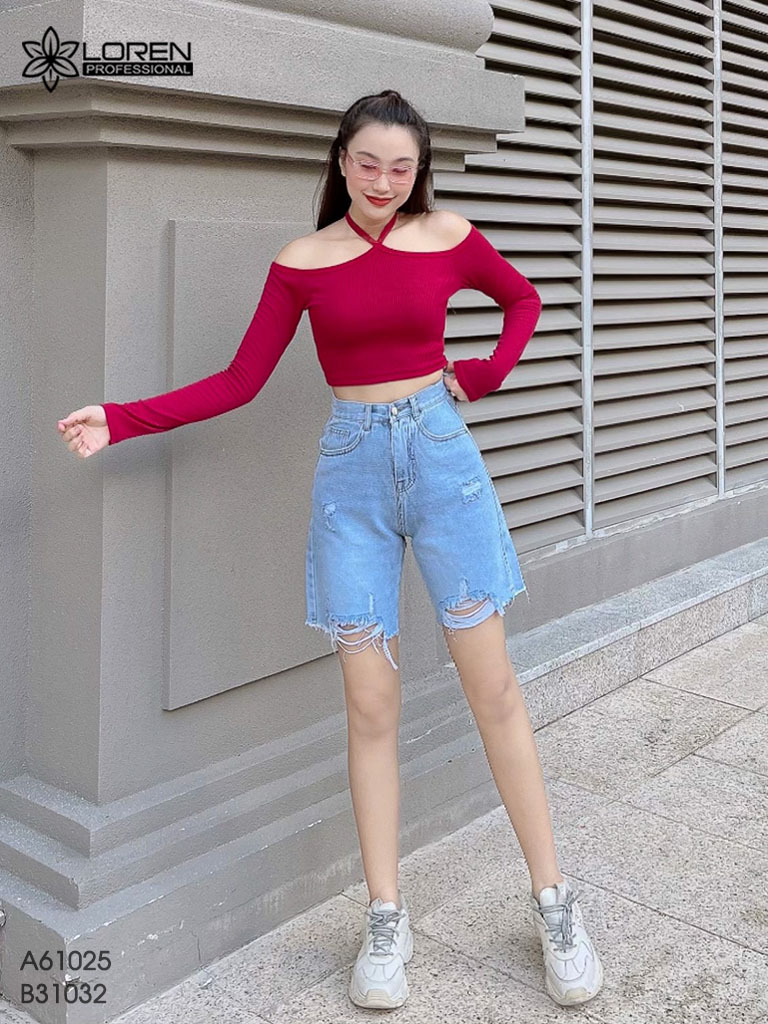 Quần jean ngố nữ LOREN rách tua B31032