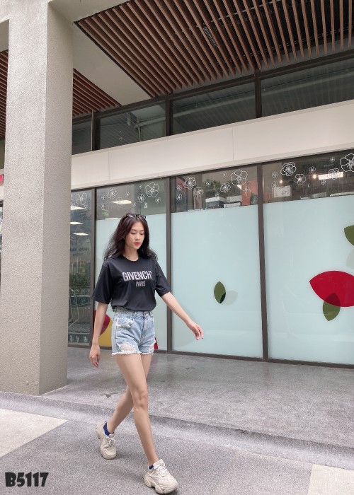 Quần jean short rách tua xanh B5117