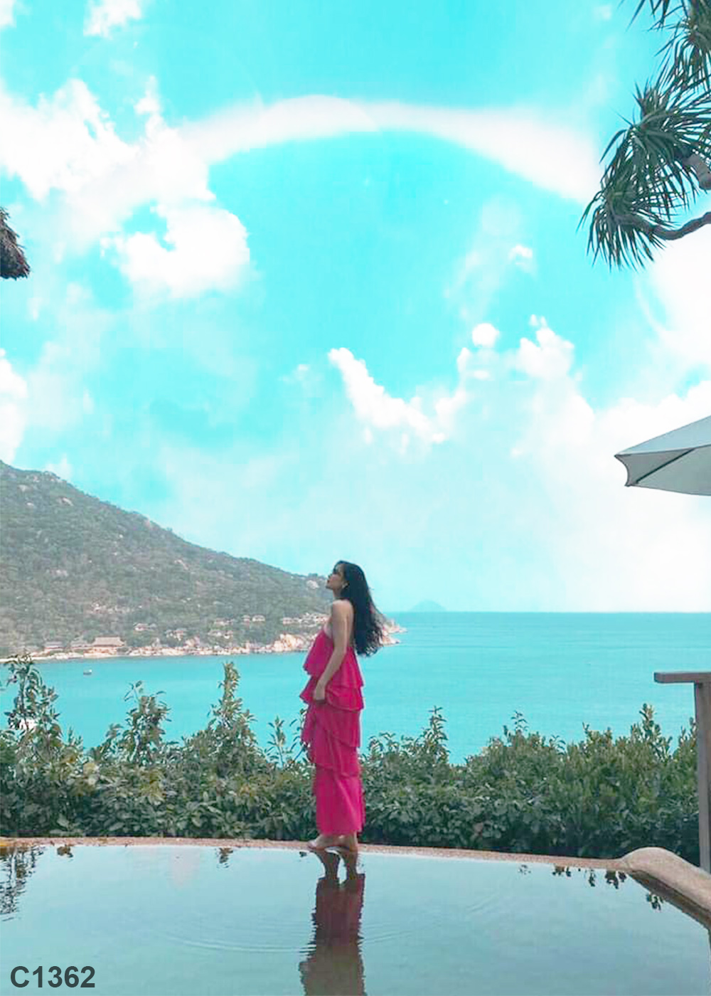 Đầm maxi 2 dây xích hồng C1362