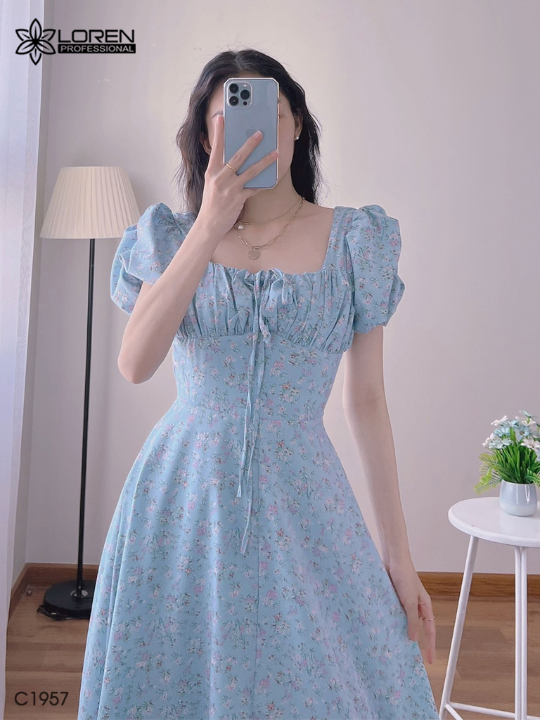 Đầm nữ LOREN hoa xanh C1957