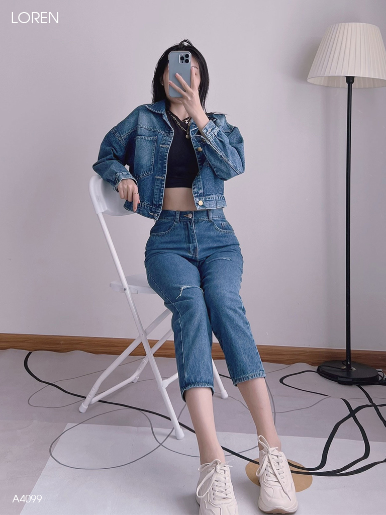 Áo khoác jean LOREN nút kiểu xanh A4099
